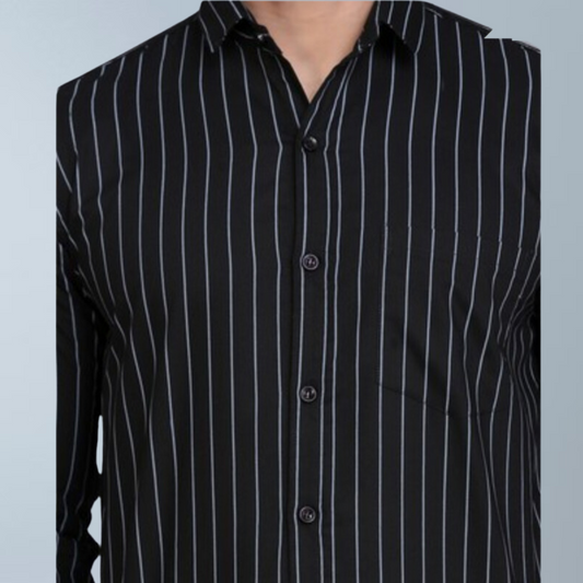 Cotton Full Sleeve Stripes Men's Shirt (Black)