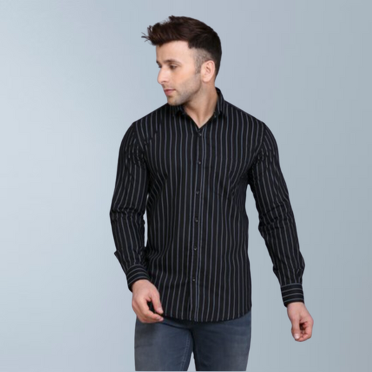 Cotton Full Sleeve Stripes Men's Shirt (Black)