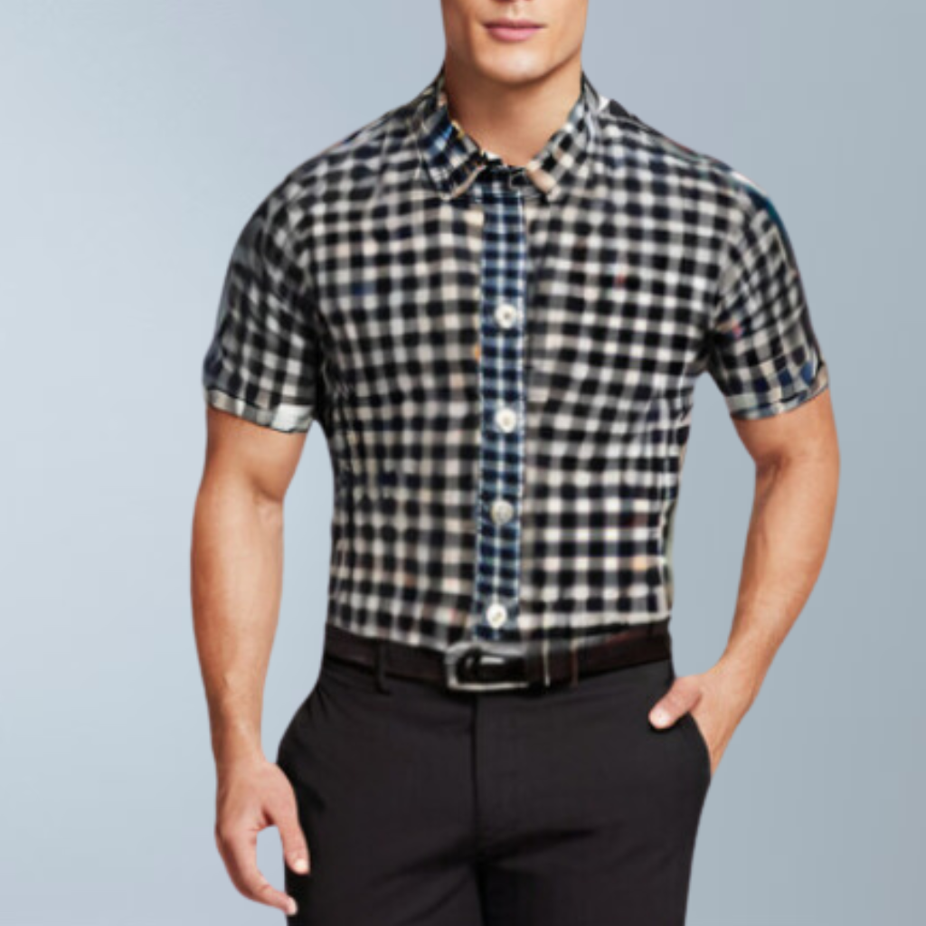 Check printed men's shirt (Black)