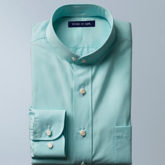 Cotton blend solid color men's casual shirt (Tropical Blue)