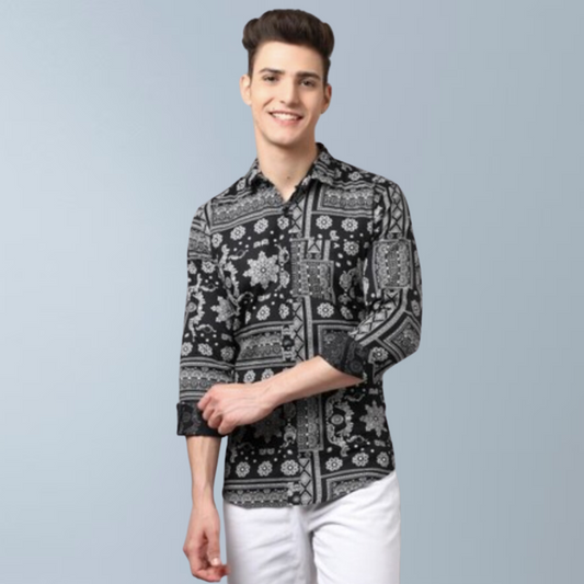 Cotton Dobby Block Printed Mens Shirt