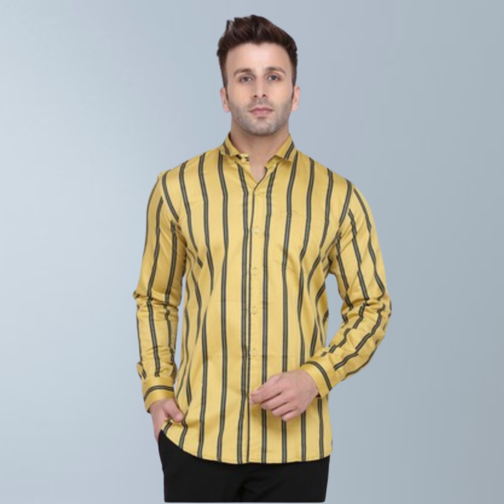 Cotton Full Sleeve Stripes Men's Shirt (Yellow)