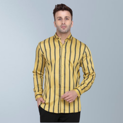 Cotton Full Sleeve Stripes Men's Shirt (Yellow)