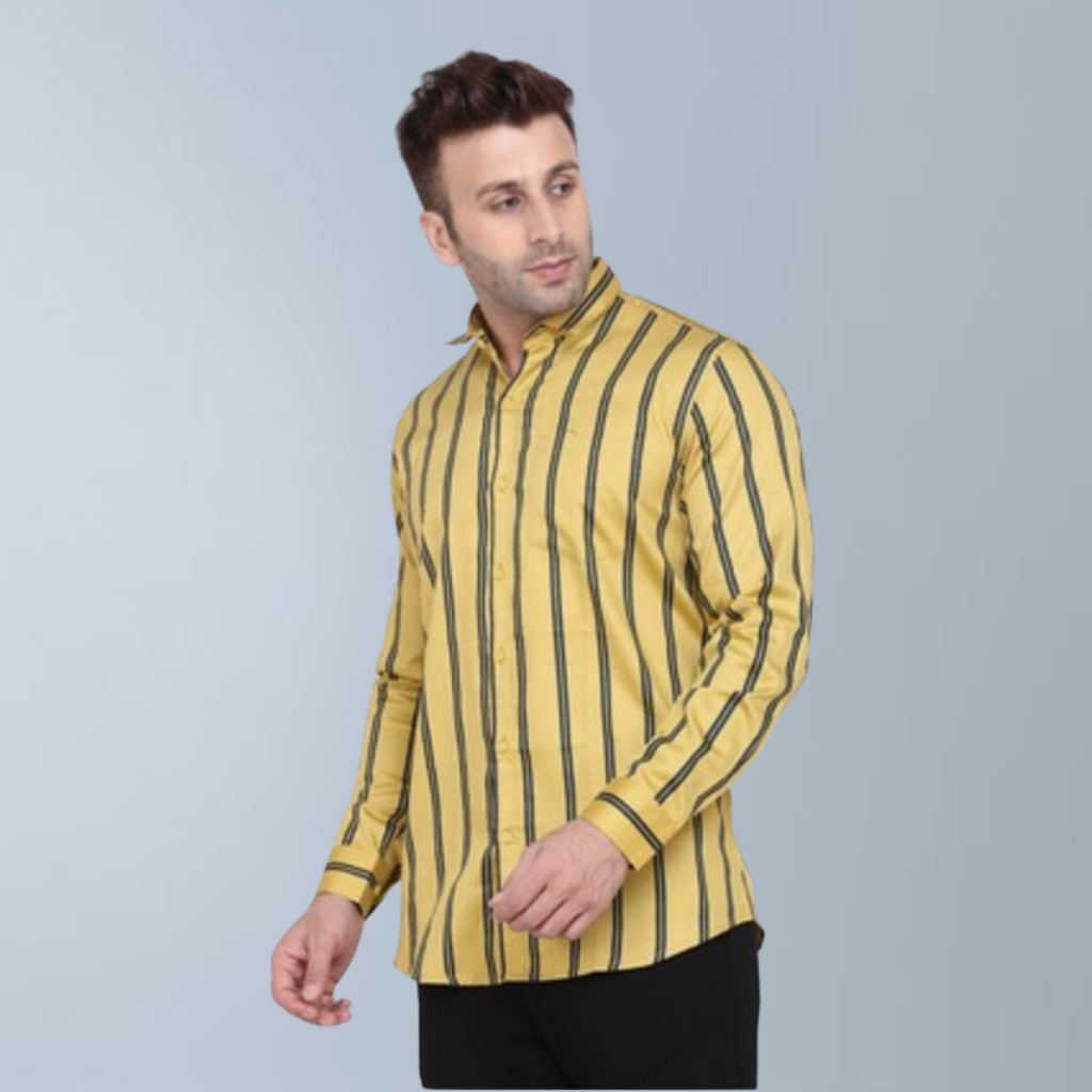 Cotton Full Sleeve Stripes Men's Shirt (Yellow)