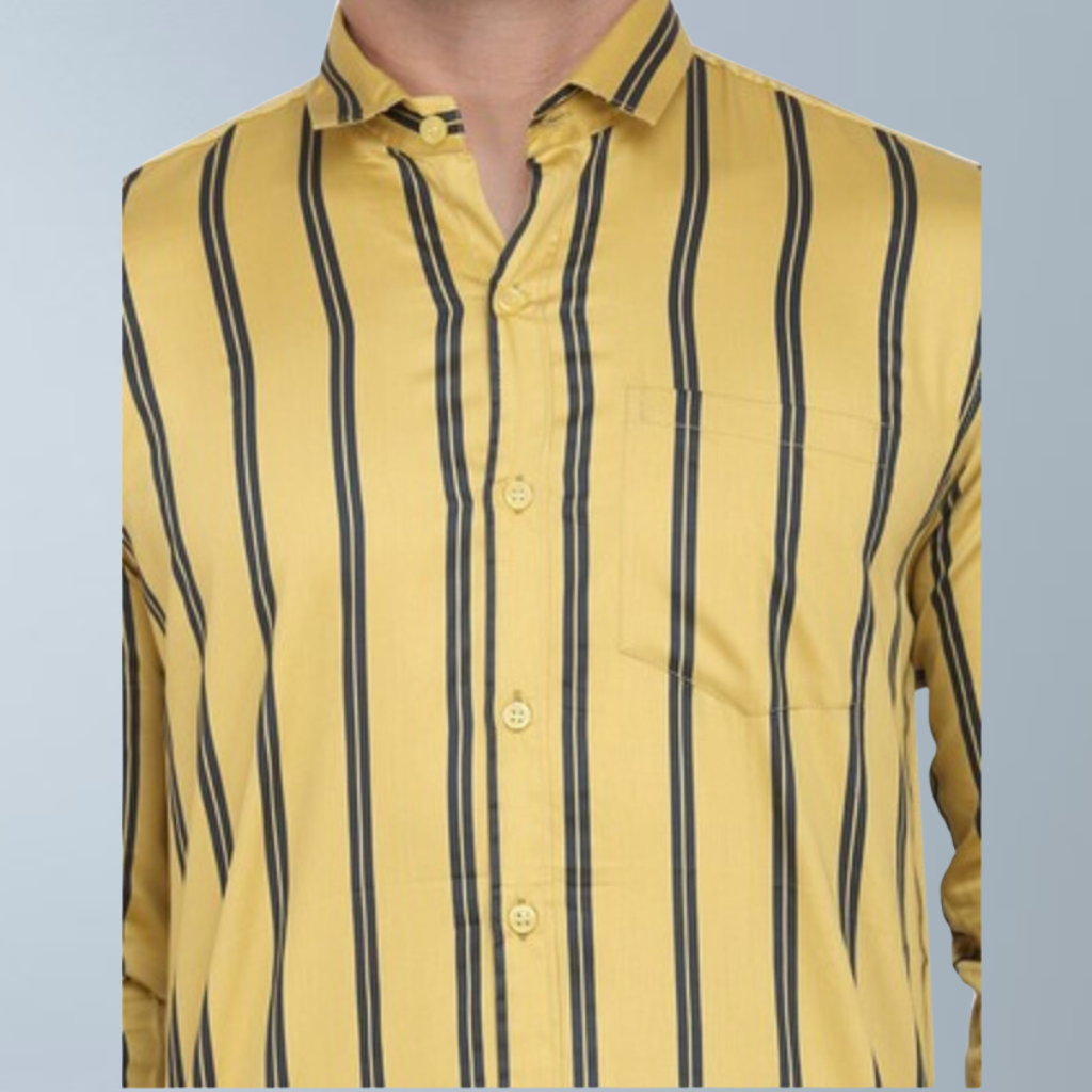 Cotton Full Sleeve Stripes Men's Shirt (Yellow)