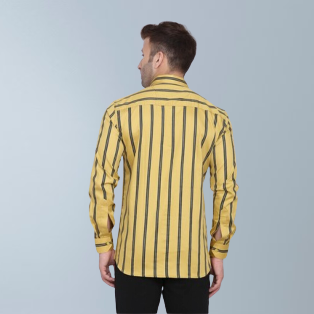 Cotton Full Sleeve Stripes Men's Shirt (Yellow)