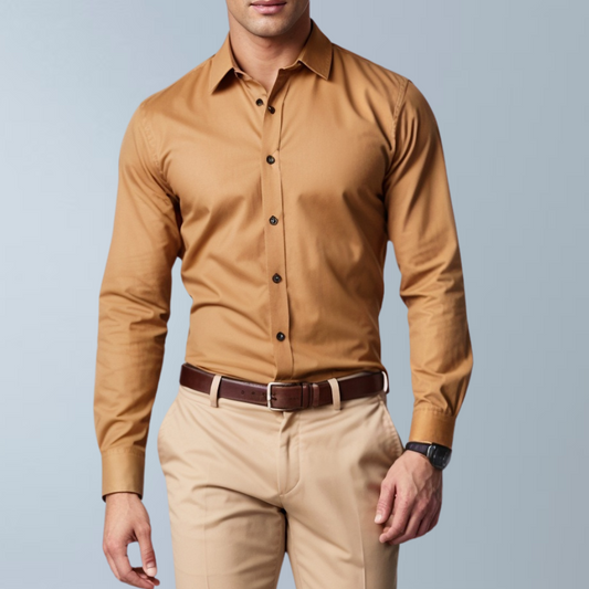 Linen blend solid  shirt (Clay brown)