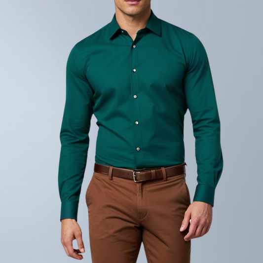 Cotton Linen blend solid men's shirt (Dark Teal)