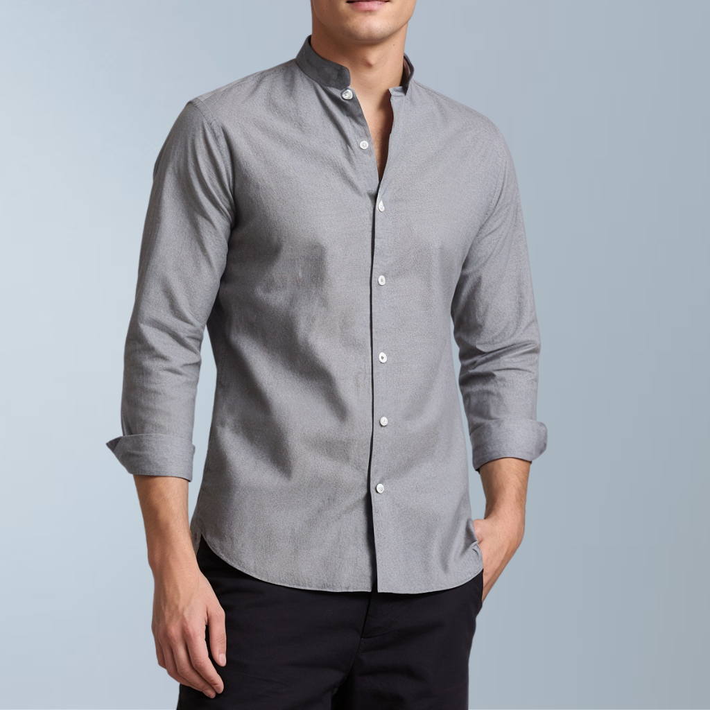 Cotton blend solid color men's casual shirt (Gray)