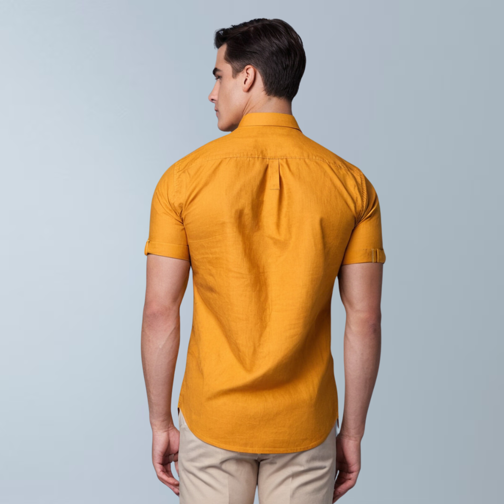 Cotton blend solid men's shirt (Light Mustard)