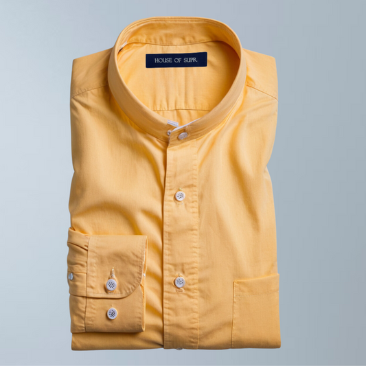 Cotton blend solid color men's casual shirt (Yellow)