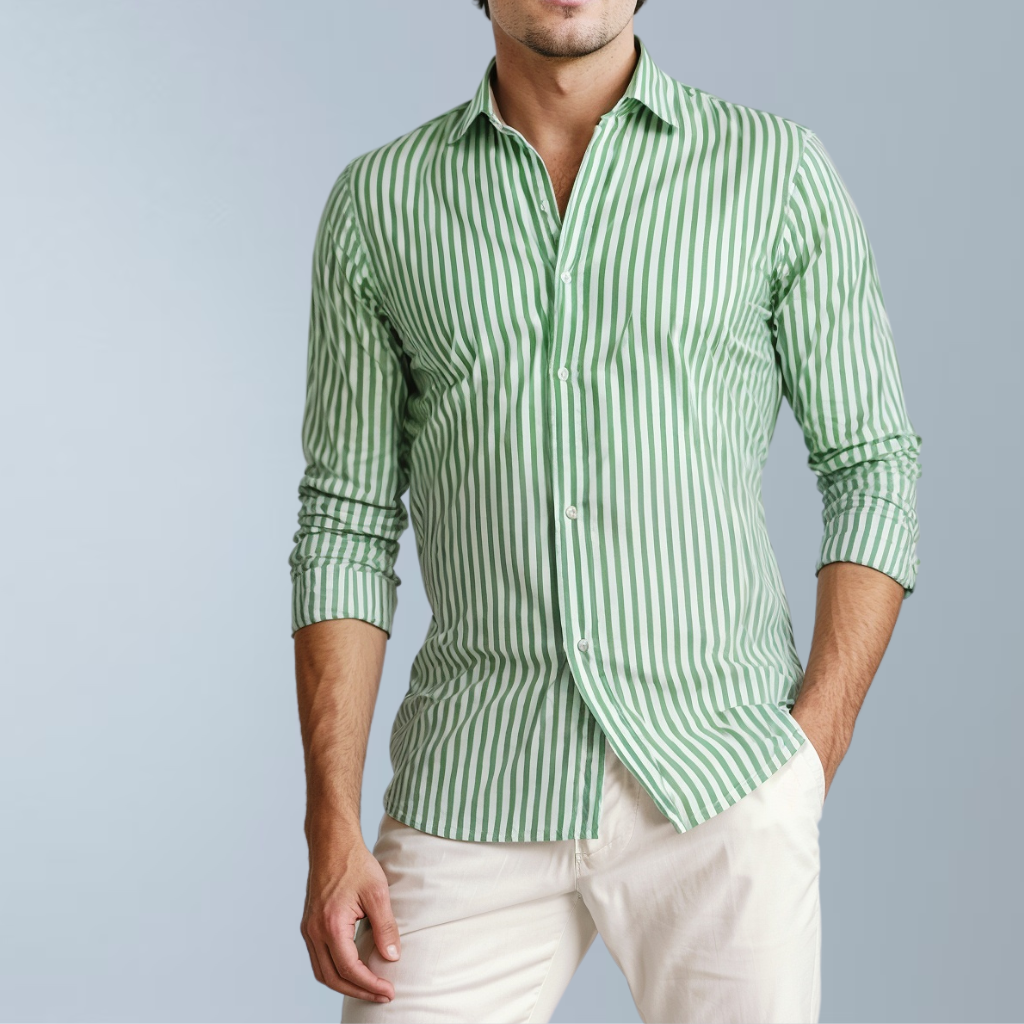 Cotton Stripes Men's Shirt (Green)