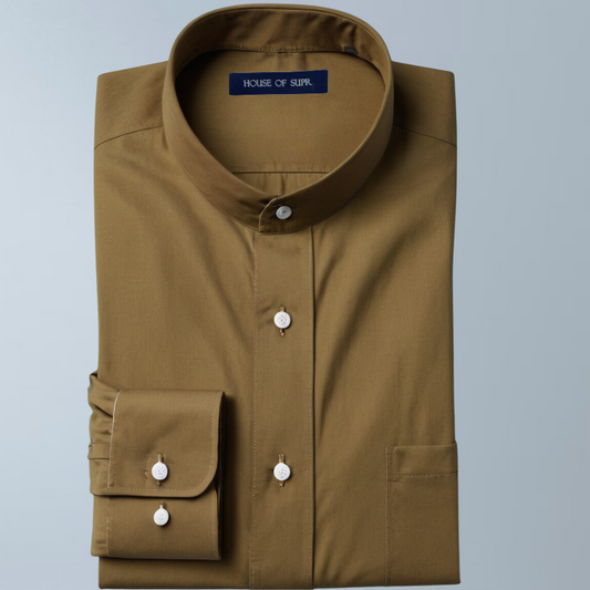 Cotton blend solid color men's casual shirt (Tobacco  Brown)