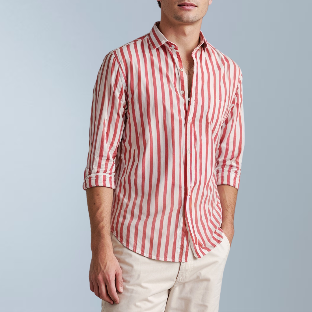 Cotton Stripes Men's Shirt (Red)