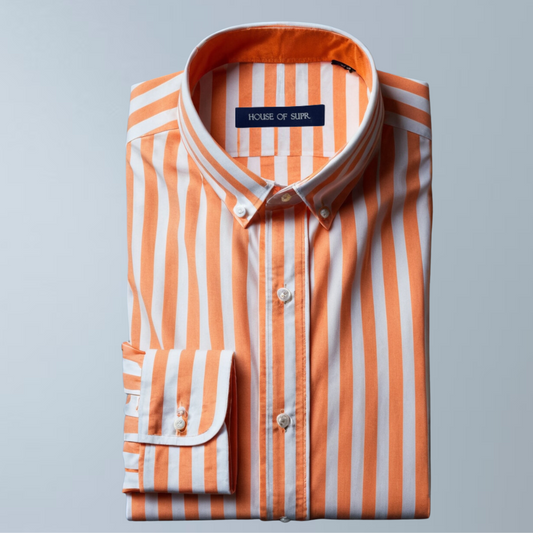 Cotton Stripes Men's Shirt (Orange)