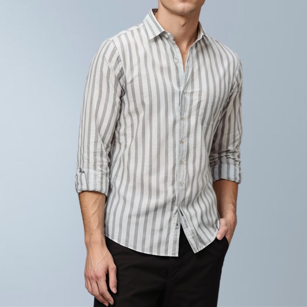 Cotton Stripes Men's Shirt (Grey)