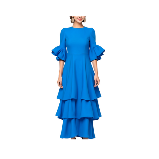 Cotton: Fashionable Layered Dress (Blue)