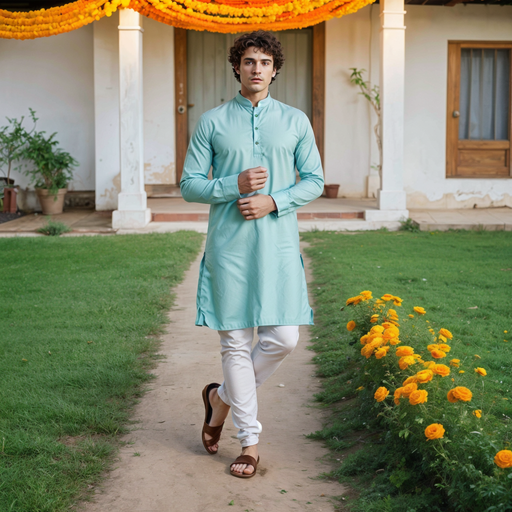 Breathable Cotton men's Kurta  (Light Blue)