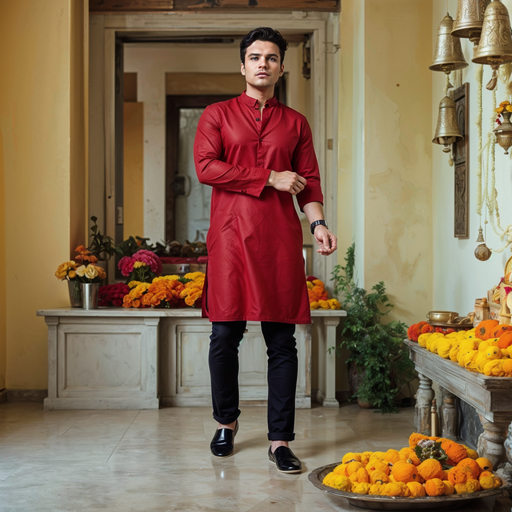 Cotton blend men's Kurta  (Dark Red)