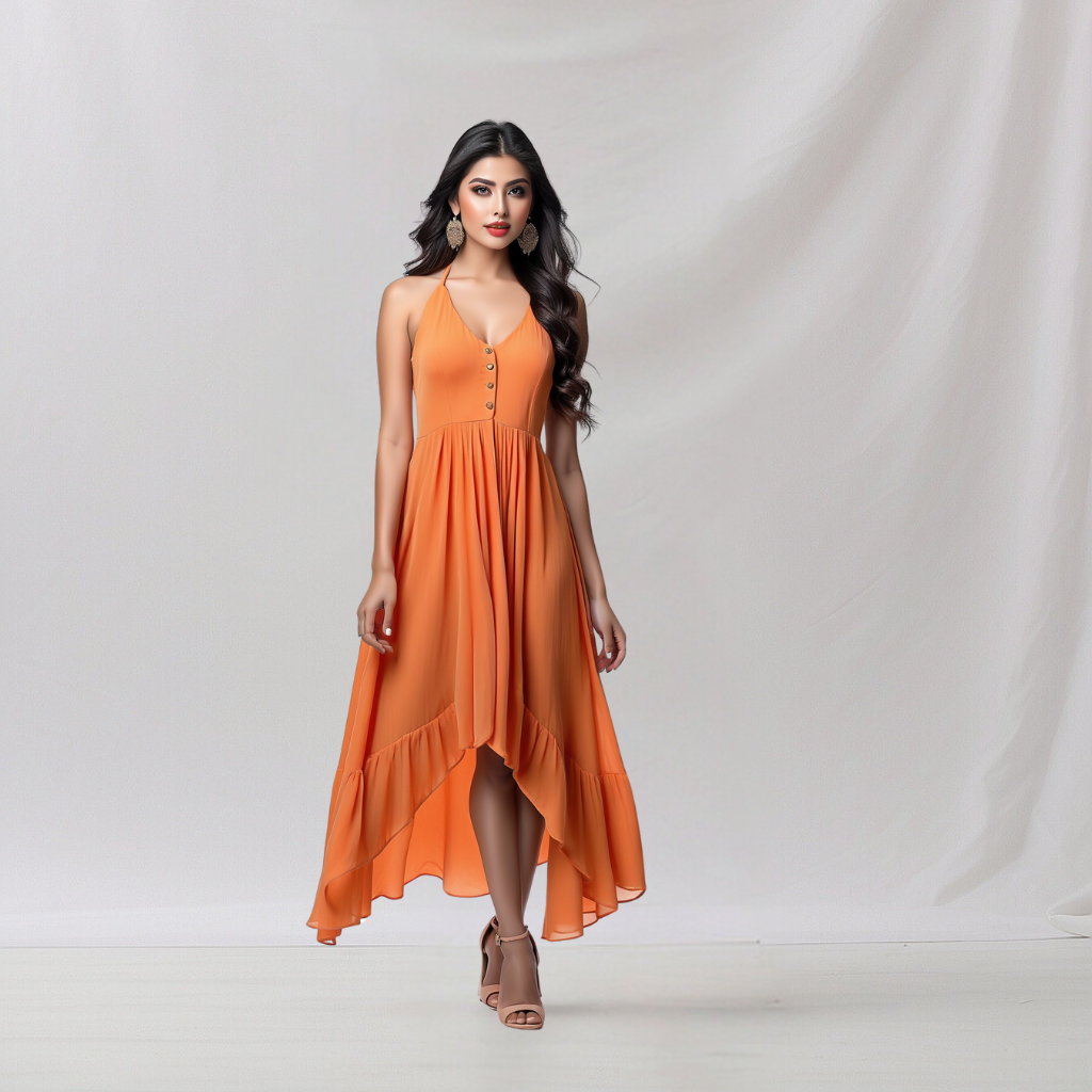 Cotton: Urban Indian Vogue Dress (Orange) House of supr offers made to measure service. Give your measurements and get dress made as per your size, Sustuainable zero waste fashion