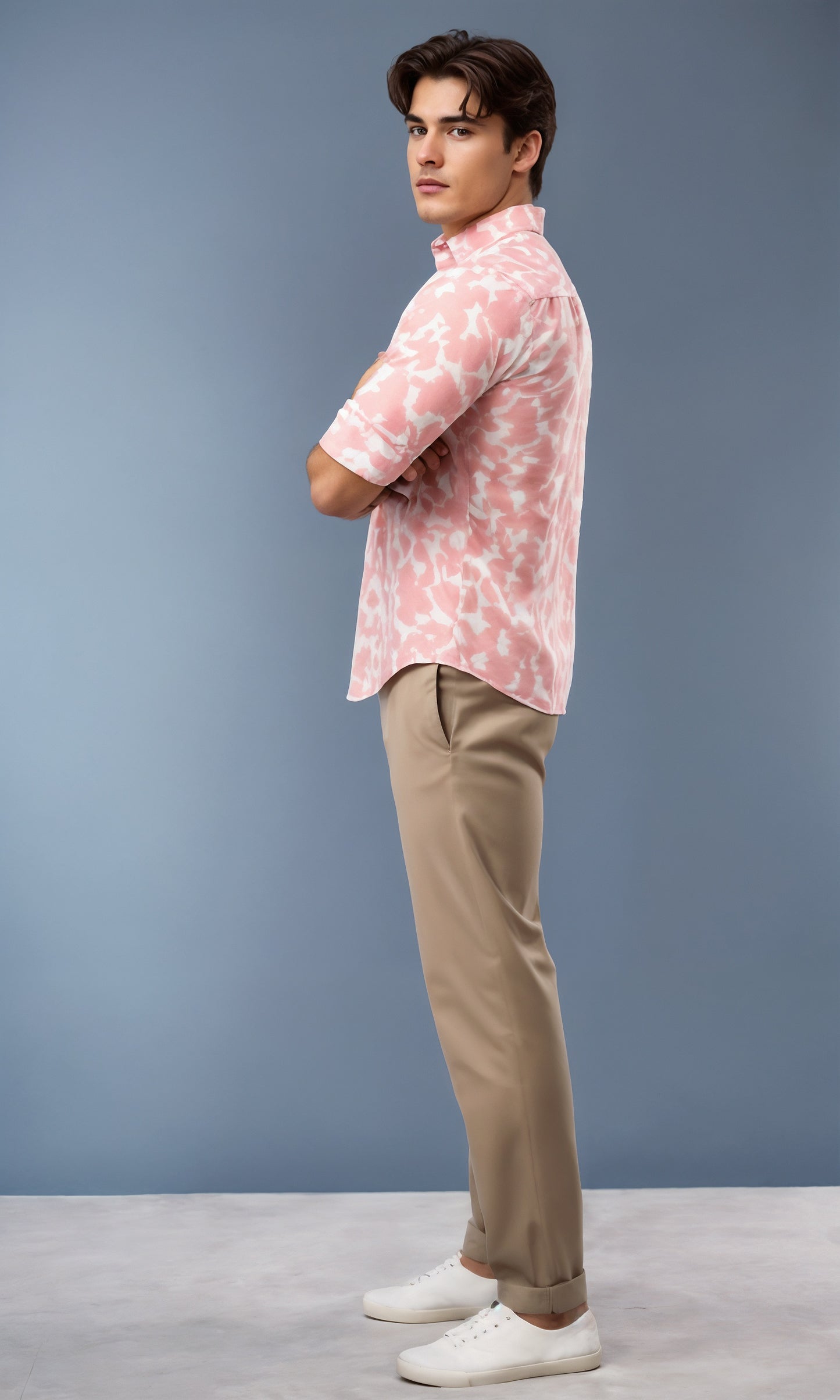 Leaf Printed men's shirt (Pink)