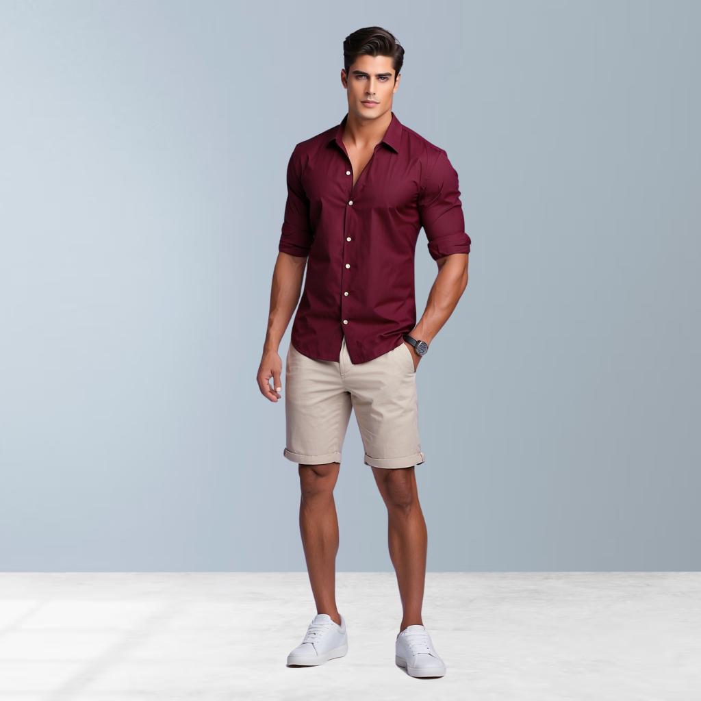 Quick-Drying Linen Shirt (Maroon)