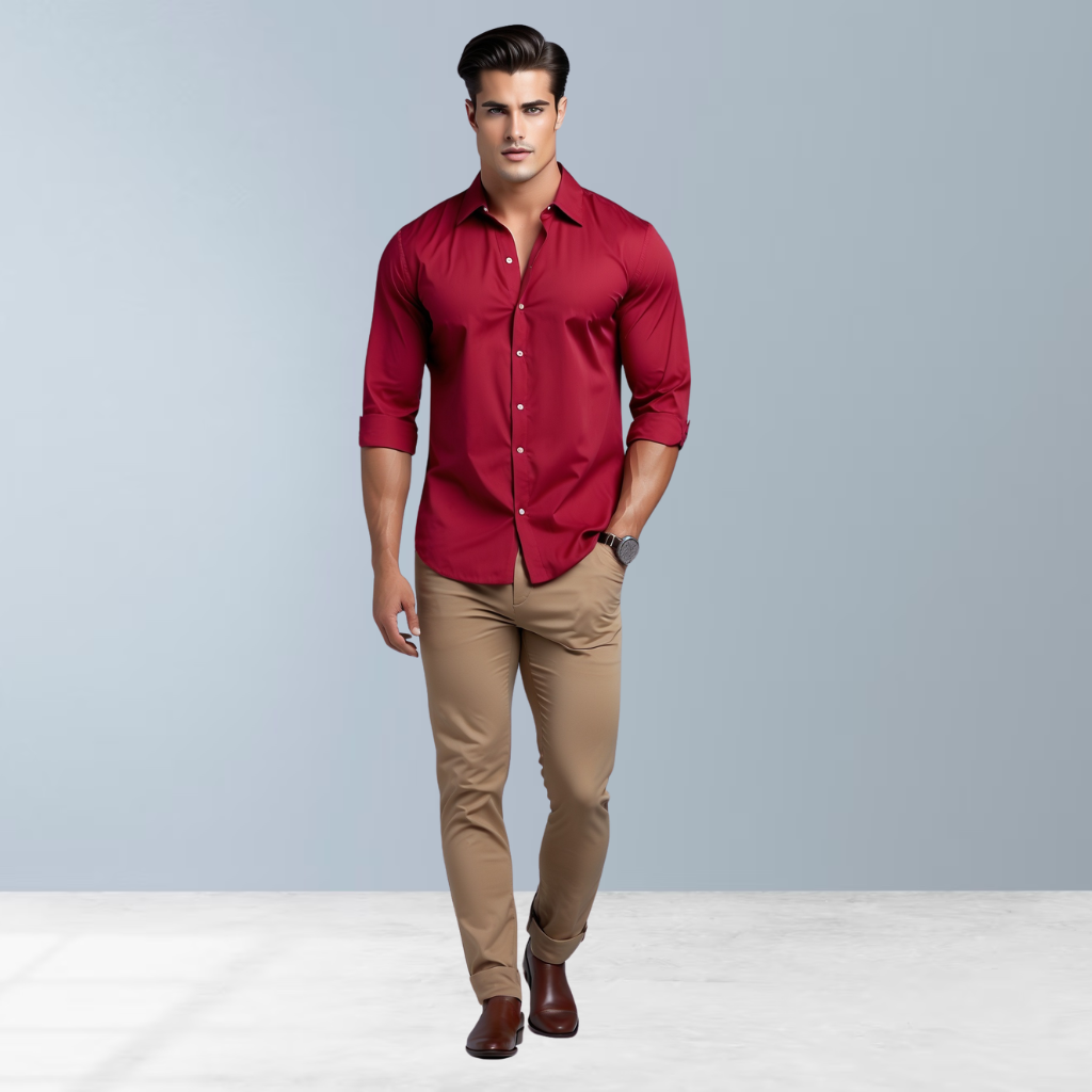 Cotton blend solid men's shirt (Red)