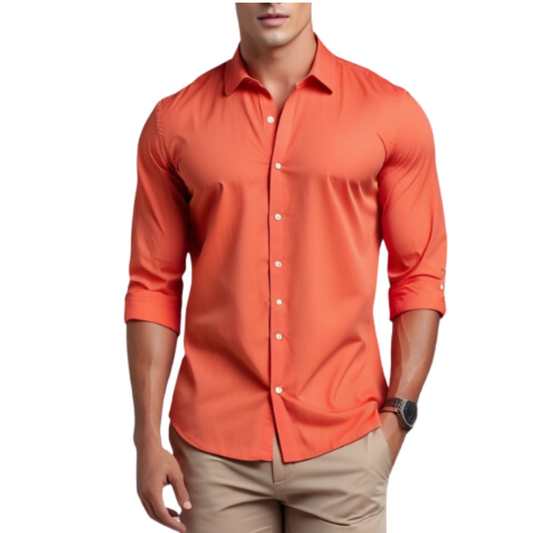 Cotton Linen solid men's shirt (Orange)