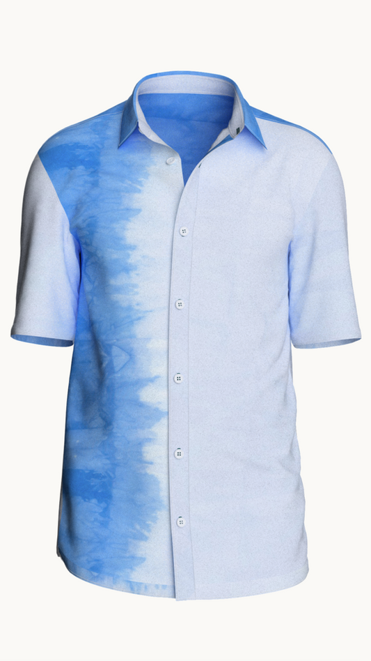 Tie Dye cotton mens shirt, left side design (Blue)