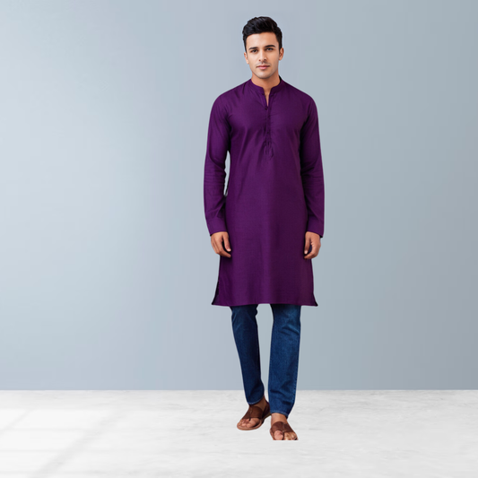 MajesticEase Soft Cotton Kurta  (Dark Purple)