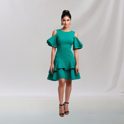 Cotton: Urban Indian Vogue Dress (Green)  House of supr offers made to measure service. Give your measurements and get dress made as per your size, Sustainable zero waste fashion