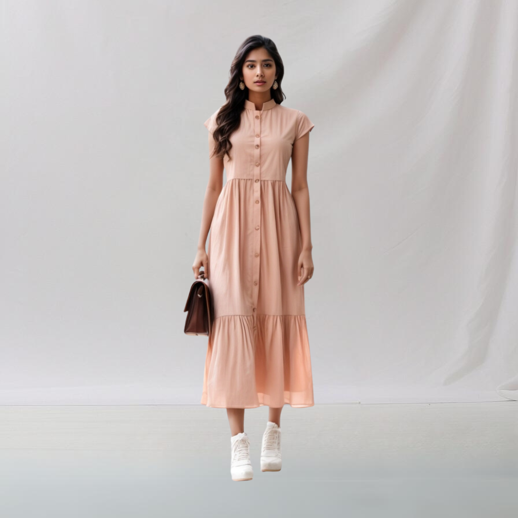 Cotton: Graceful Layered Dress (Brown) House of supr offers made to measure service. Give your measurements and get dress made as per your size, Sustainable zero waste fashion