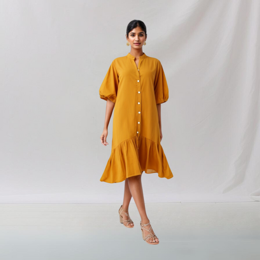 Cotton: Ethnic Essence Trendy Dress (Yellow) House of supr offers made to measure service. Give your measurements and get dress made as per your size, Sustuainable zero waste fashion