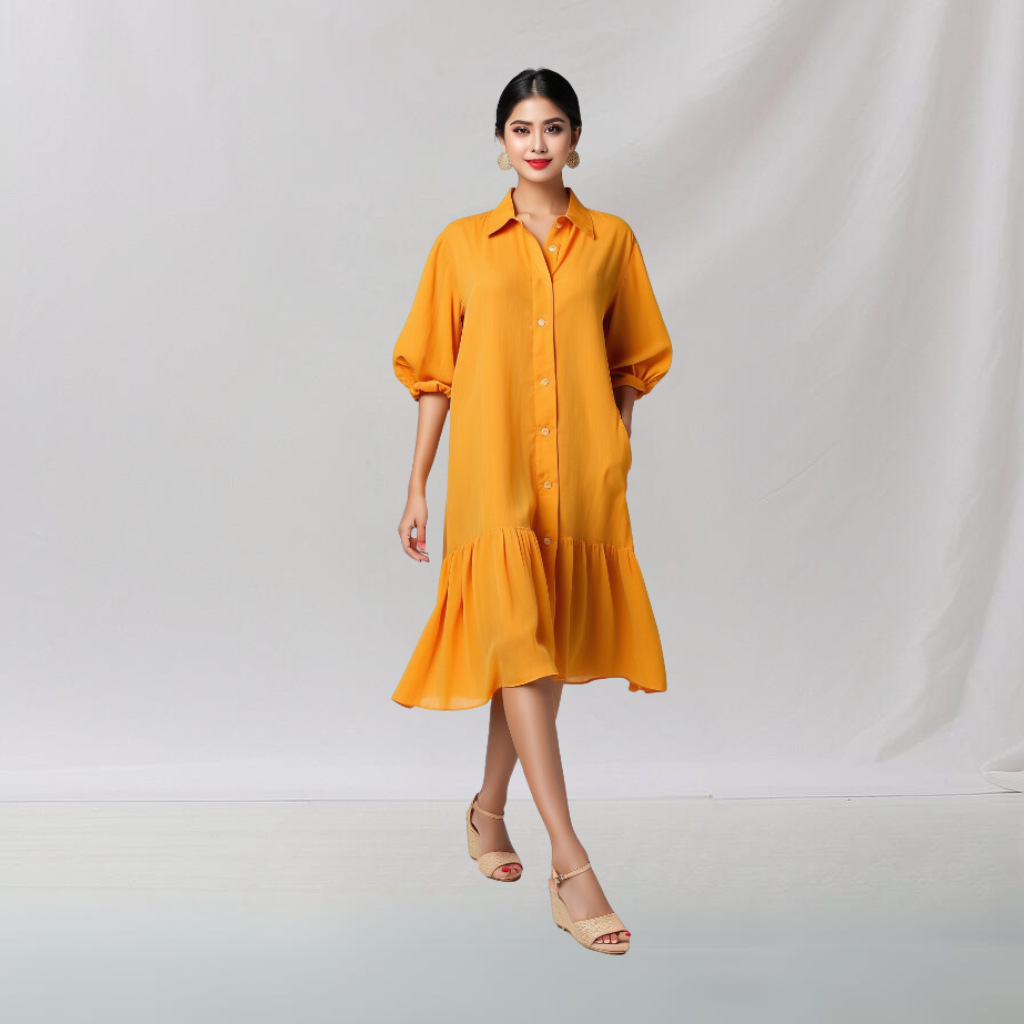 Cotton: Corporate Ethnic Charm Dress (Mustard)  House of supr made to fit dress, customized, tailor made dress, make in your measurement, size, office wear, smart casual, casual dress in work office