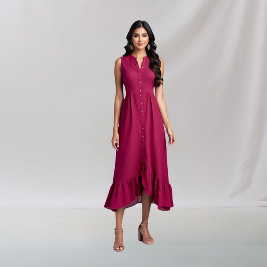 Cotton: Urban Indian Vogue Dress (Red) House of supr offers made to measure service. Give your measurements and get dress made as per your size, Sustuainable zero waste fashion